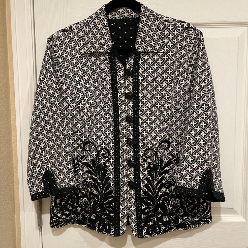 Coldwater Creek Reversible Embroidered Black Eyelet‎ Jacket Blazer Sz M/L